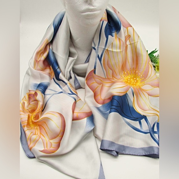 Accessories - Elegant Floral Silk Scarf.